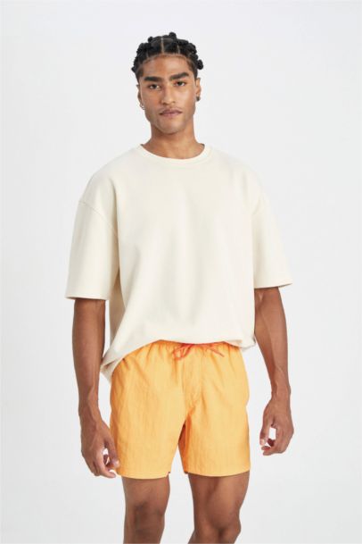 Yıkamalı File Astarlı Kısa Boy Deniz Şortu