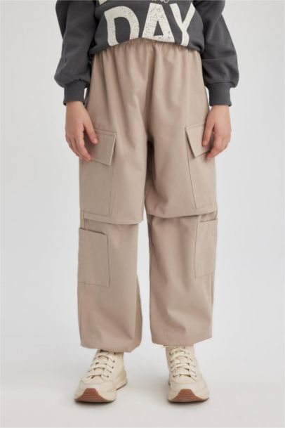 Girl Parachute Cargo Cotton Trousers