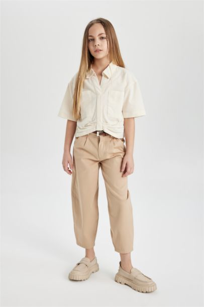 Cropped Fit Pamuklu Kısa Kollu Gömlek Kız Çocuk