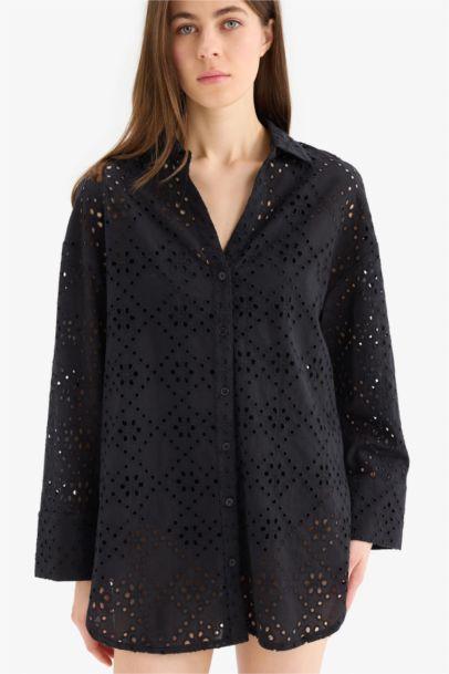 Regular Fit Pamuklu Brode Plaj Gömleği