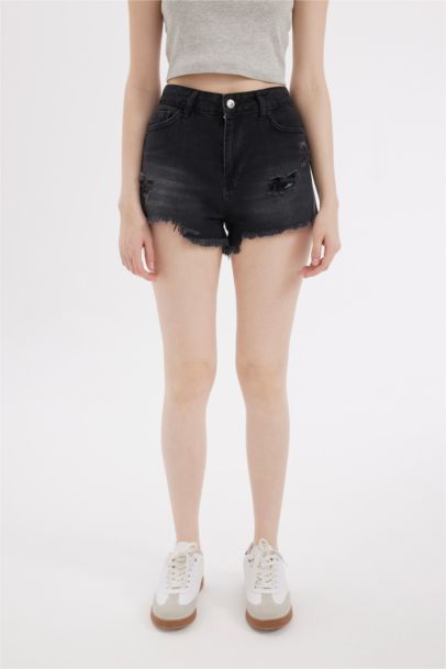 High Waist Cut Denim Shorts