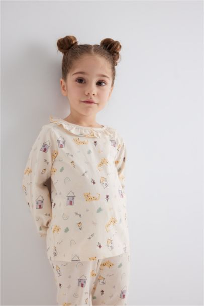 Baby Girl Animal Patterned Cotton 2 Piece Pajama Set