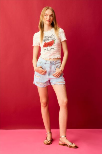 Mom Fit High Waist Cropped Denim Shorts