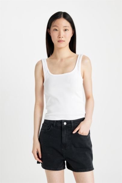 Mom Fit High Waist Skinny Denim Shorts