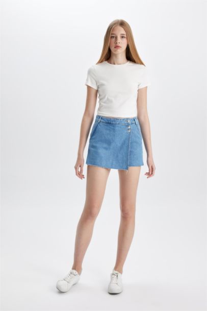 High Waist Denim Skort