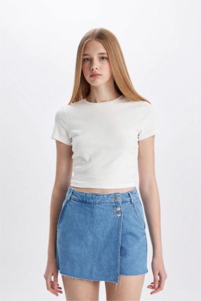 High Waist Denim Skort