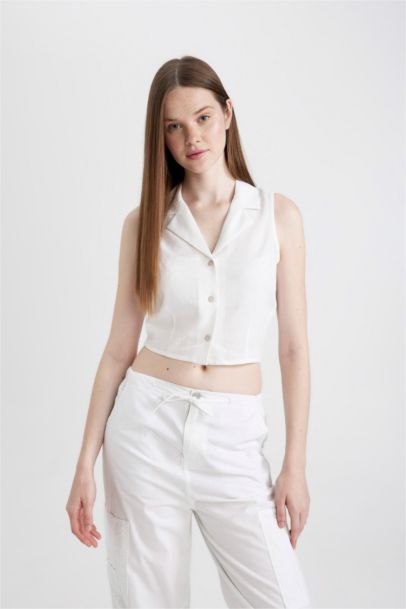 Slim Fit Pyjamas Collar Sleeveless Blouse