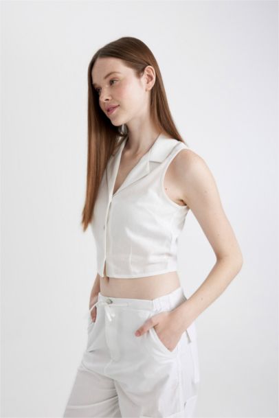 Slim Fit Pyjamas Collar Sleeveless Blouse