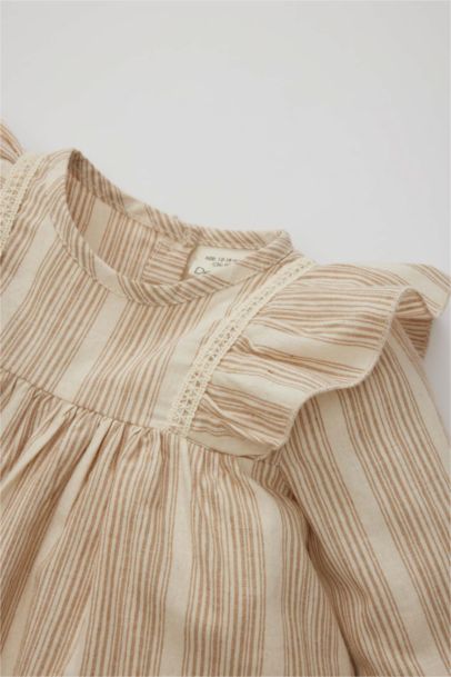 Robe rayée à manches longues en lin Pour Bébé Fille