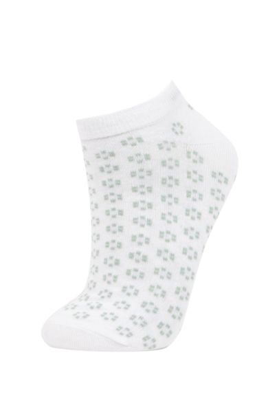 Woman Leaf Printed 3 Piece Cotton Bootie Socks