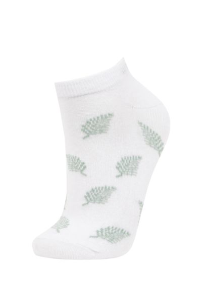 Woman Leaf Printed 3 Piece Cotton Bootie Socks
