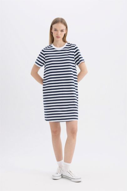 Crew Neck Cotton T-Shirt Mini Dress