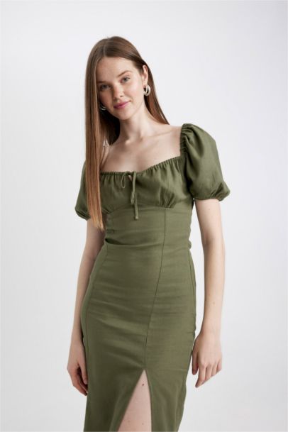 Платье миди с коротким рукавом из льна