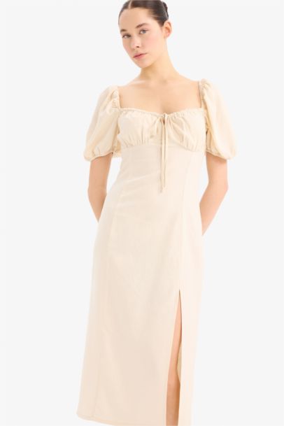 Heart Collar linen Midi Dress