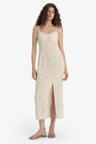 Bodycon Heart Collar Floral Midi Dress