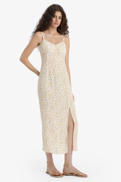 Bodycon Heart Collar Floral Midi Dress