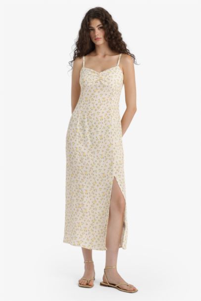 Bodycon Heart Collar Floral Midi Dress