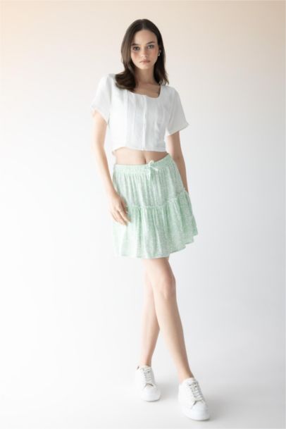 Floral Crinkle Viscose Mini Skirt