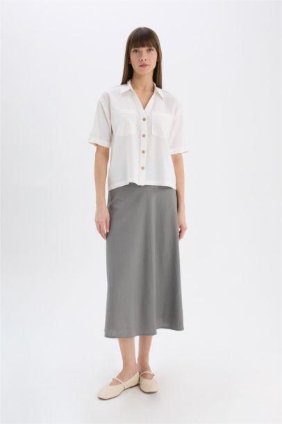 Boxy Fit Shirt Collar Linen Blended Short Sleeve Shirt