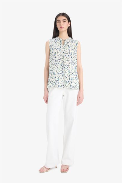 Blouse sans manches en tissu froissé imprimé Coupe régulière