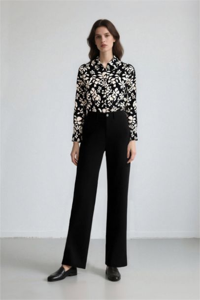 Oversize Fit Shirt Collar Printed Long Sleeve Tunic