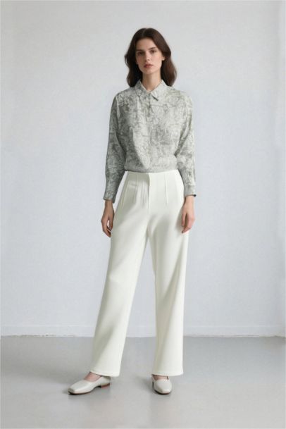 Oversize Fit Shirt Collar Printed Long Sleeve Tunic