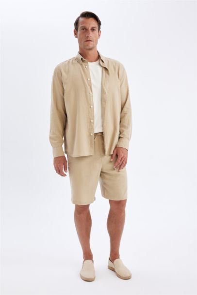 Relax Fit Polo Collar Cotton Long Sleeve Shirt