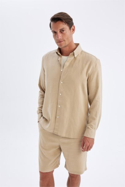 Relax Fit Polo Collar Cotton Long Sleeve Shirt