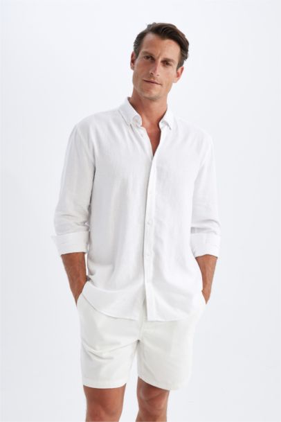 Relax Fit Polo Collar Cotton Long Sleeve Shirt