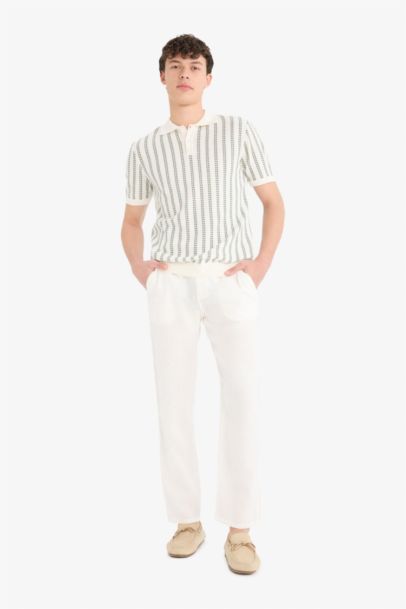 Linen Relax Fit Straight Leg Summer White Trousers