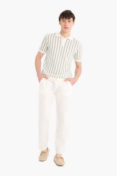 Linen Relax Fit Straight Leg Summer White Trousers