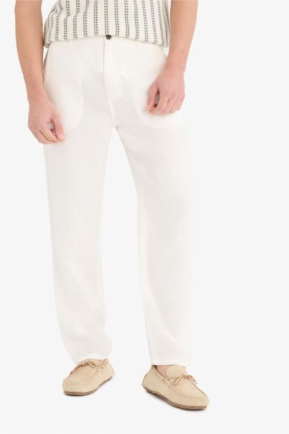 Linen Relax Fit Straight Leg Summer White Trousers