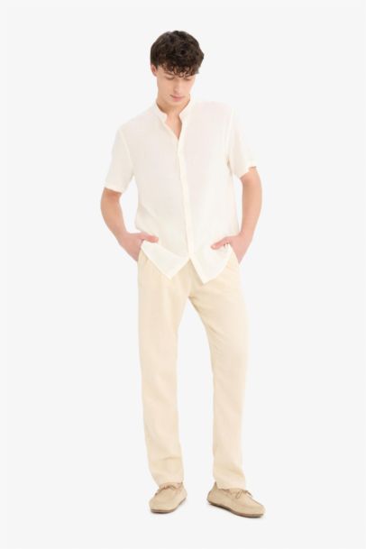 Relax Fit Skinny Leg Linen Blend Summer Trousers