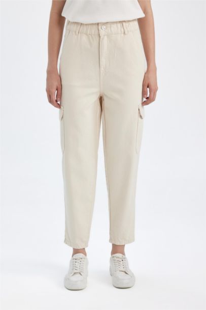 بنطرون كارجو منسوج بيبرباج بخصر عالي