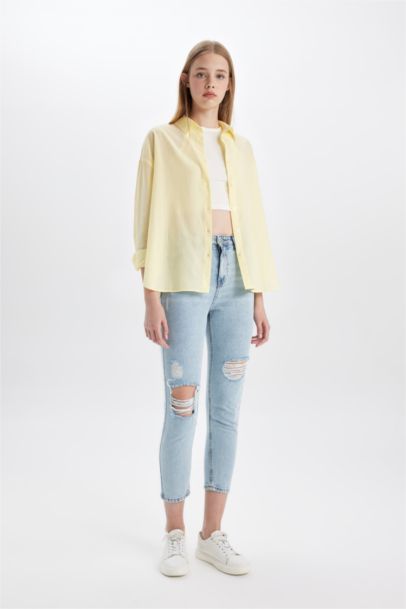 Pantalon Jean coupe Mom à Taille Haute avec Détails Déchirés