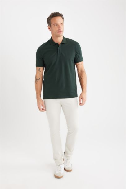 %100 Pamuk Regular Fit Polo Yaka Kısa Kollu Basic Düz Pike Kumaş Tişört