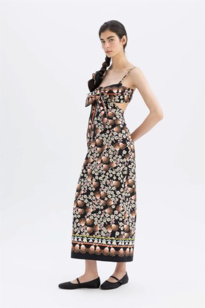 فستان ميدي نص ردن مطبوع بوبلين بوديكون بياخة قلب من Lug Von Siga x DeFacto