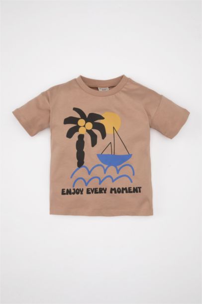 Baby Boy Crew Neck Palm Tree Printed T-Shirt