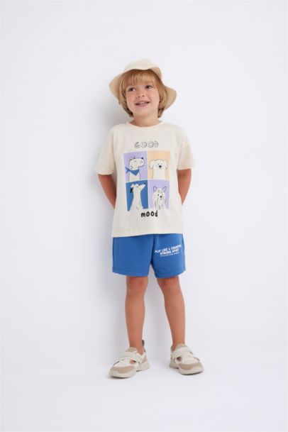 Baby Boy Crew Neck Dog Printed Short Sleeve T-Shirt