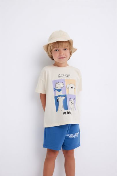 Baby Boy Crew Neck Dog Printed Short Sleeve T-Shirt