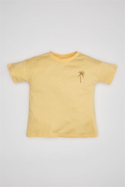 Baby Boy Crew Neck Palm Tree Patterned T-Shirt