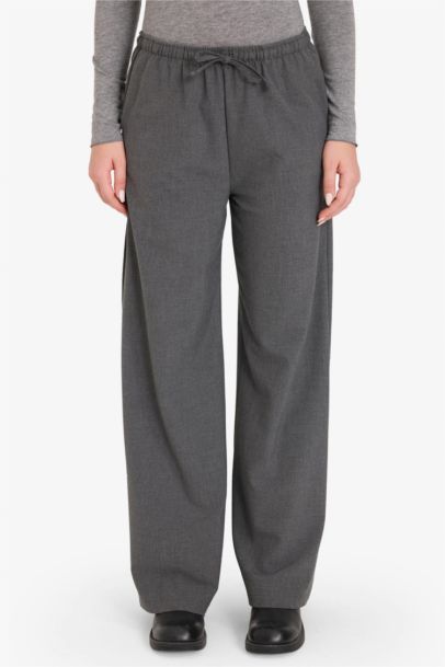 Wide Leg Geniş Bol Paça Beli Lastikli Bağcıklı Cepli Kumaş Palazzo Pantolon 