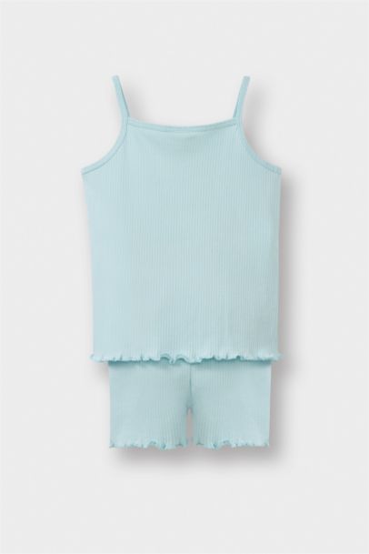 2'li Takımı Baskılı Askılı Fitilli Kaşkorse Atlet Beli Lastikli Tayt Kız Bebek