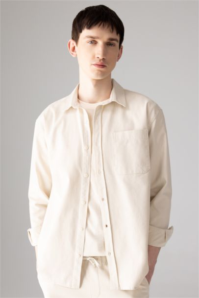 Relax Fit Polo Collar Gabardine Long Sleeve Shirt