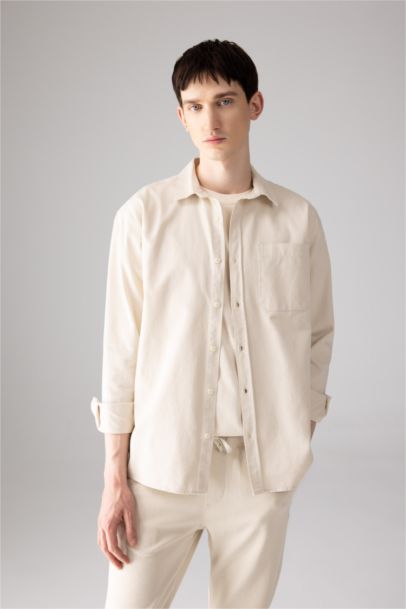 Relax Fit Polo Collar Gabardine Long Sleeve Shirt