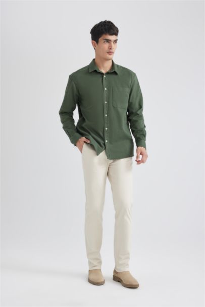 Relax Fit Polo Collar Gabardine Long Sleeve Shirt