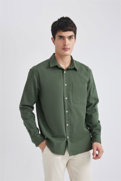 Relax Fit Polo Collar Gabardine Long Sleeve Shirt