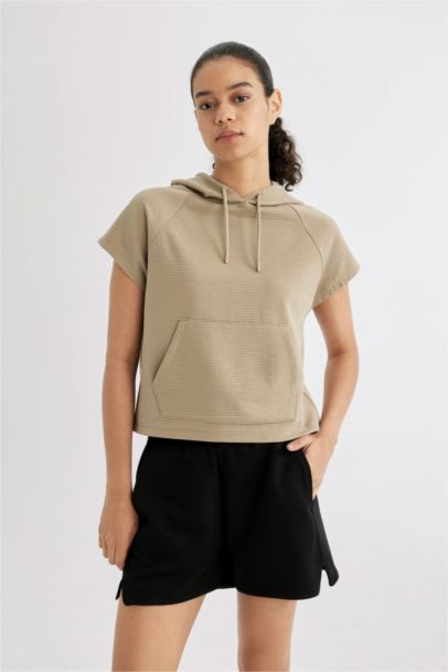 DeFactoFit Standard Fit Hooded Short Sleeve T-Shirt