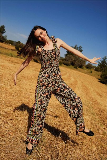 Square Collar Flower Sleeveless Jumpsuit
