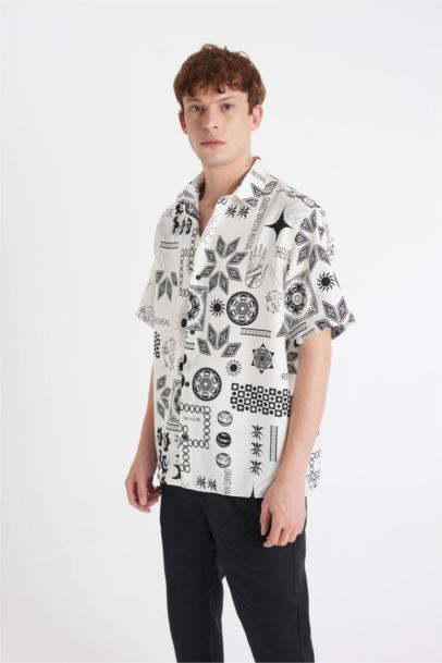 Relax Fit Printed Viscose Short Sleeve Shirt